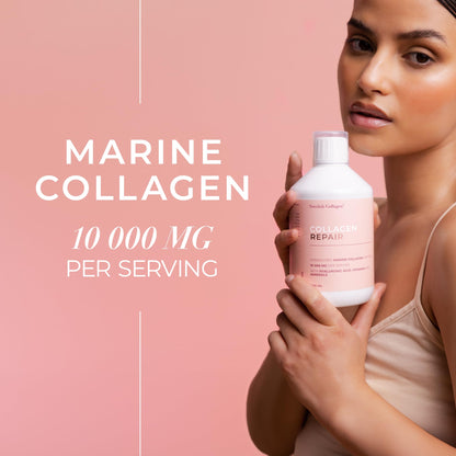 Swedish Collagen Repair | 10,000 mg Hydrolyzed Marine Collagen Liquid Supplement - 500 ml, 20 Day Supply I Hyaluronic Acid, Biotin & Vitamin C for Healthy Hair, Skin, Nails & Joints | Sugar-Free - dailyvitalstore
