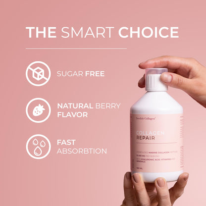Swedish Collagen Repair | 10,000 mg Hydrolyzed Marine Collagen Liquid Supplement - 500 ml, 20 Day Supply I Hyaluronic Acid, Biotin & Vitamin C for Healthy Hair, Skin, Nails & Joints | Sugar-Free - dailyvitalstore