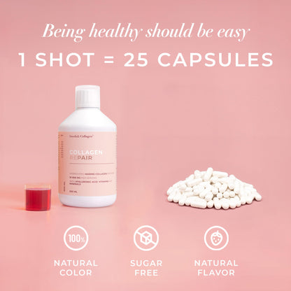 Swedish Collagen Repair | 10,000 mg Hydrolyzed Marine Collagen Liquid Supplement - 500 ml, 20 Day Supply I Hyaluronic Acid, Biotin & Vitamin C for Healthy Hair, Skin, Nails & Joints | Sugar-Free - dailyvitalstore