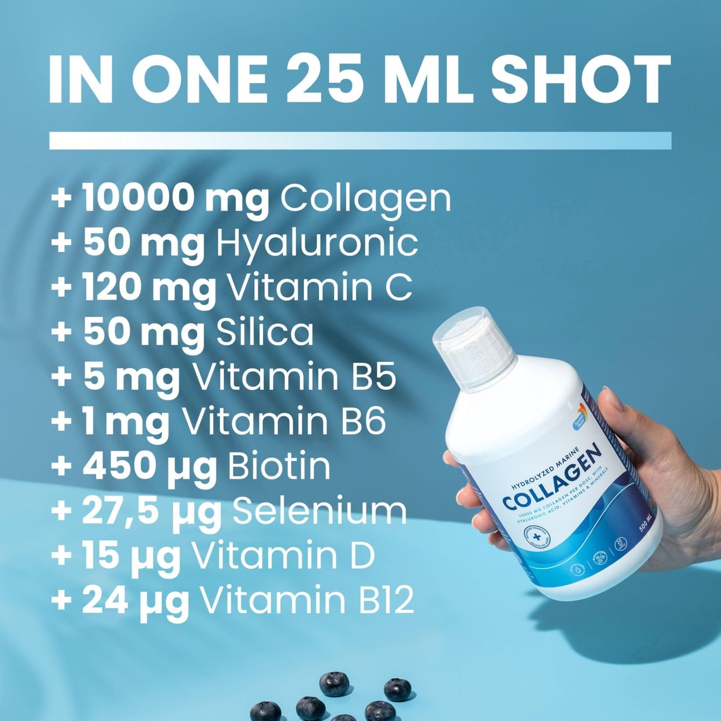 Swedish Nutra 10,000 mg Hydrolyzed Marine Collagen Liquid Supplement - 500 ml, 20 Day Supply | Hyaluronic Acid, Biotin & Vitamin C for Healthy Hair, Skin, Nails & Joints | For Men & Women | Sugar-Free - dailyvitalstore