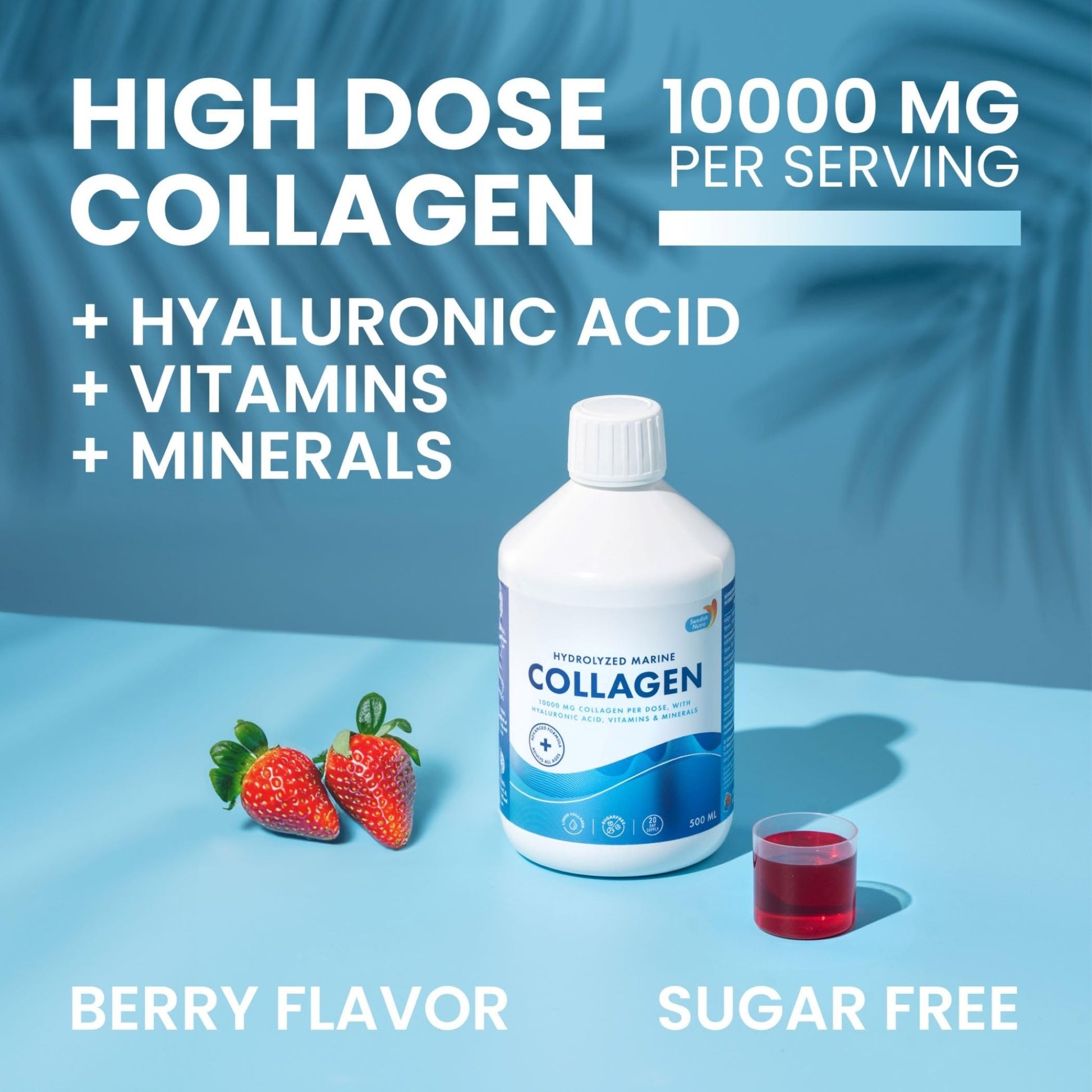 Swedish Nutra 10,000 mg Hydrolyzed Marine Collagen Liquid Supplement - 500 ml, 20 Day Supply | Hyaluronic Acid, Biotin & Vitamin C for Healthy Hair, Skin, Nails & Joints | For Men & Women | Sugar-Free - dailyvitalstore