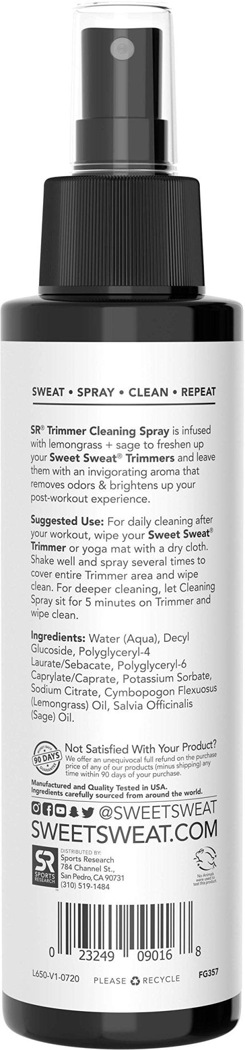 Sweet Sweat Waist Trimmer Cleaning Spray | Freshen & Clean Neoprene Trimmers, Yoga Mat, Gym Equipment & More! | Made with Lemongrass & Sage Oil - 4oz. - dailyvitalstore