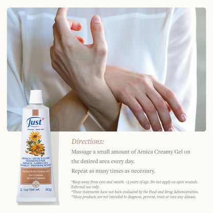 Swiss Just Arnica Gel, Arnica Creamy Gel 60g. Arnica Cream w/Devils Claw & Frankincense Oil. A Gentle Massage Cream on Wrists, Fingers, Knees, Ankles, Joints, Waist, Neck, and Back. - dailyvitalstore