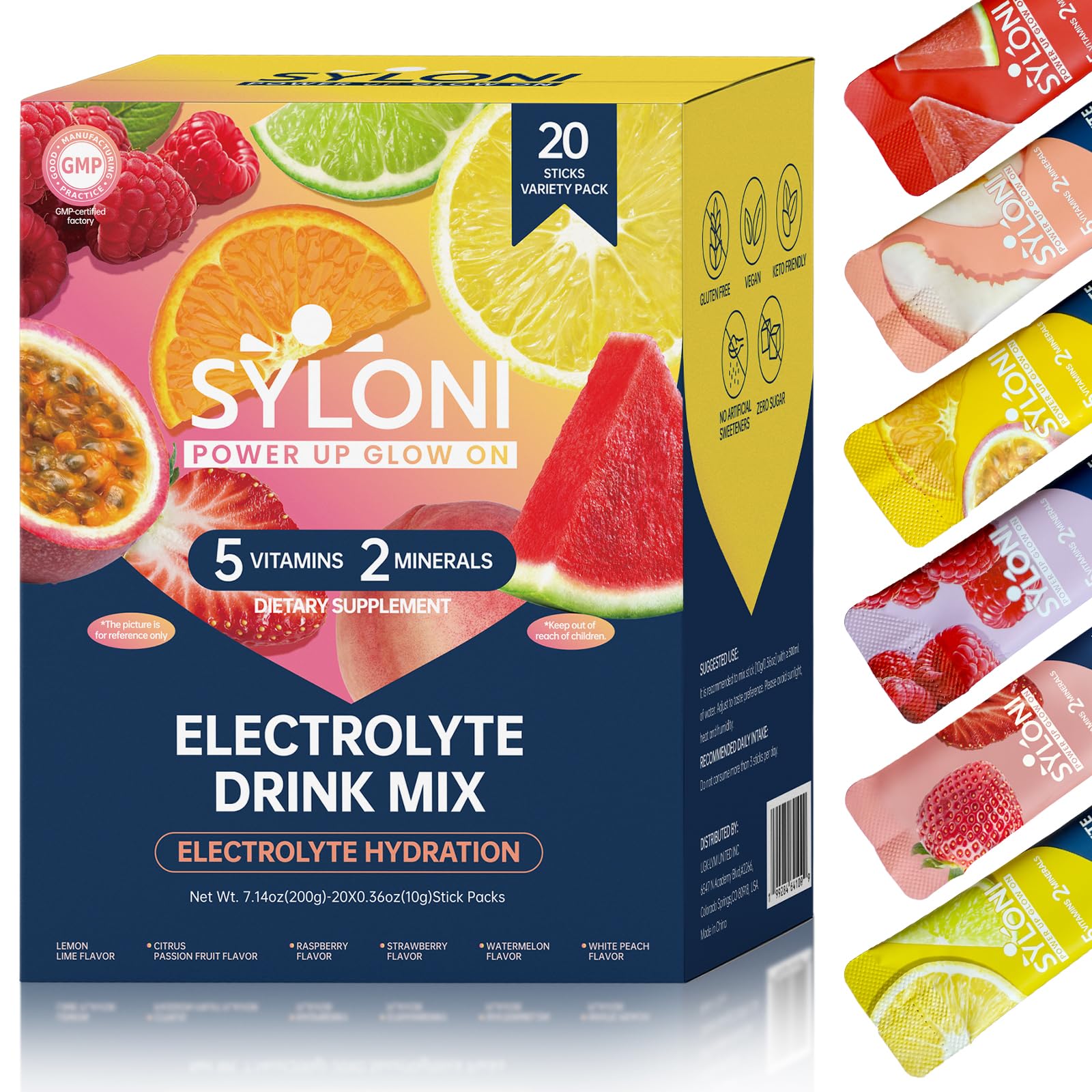Syloni Electrolytes Powder Packets, Trial Variety Pack(20 Sticks), Sugar Free Hydration Packets Electrolyte Drink Mix with 7 Vitamins and Electrolytes - dailyvitalstore