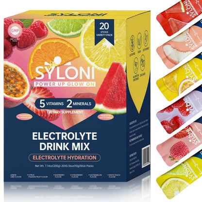Syloni Electrolytes Powder Packets, Trial Variety Pack(20 Sticks), Sugar Free Hydration Packets Electrolyte Drink Mix with 7 Vitamins and Electrolytes - dailyvitalstore