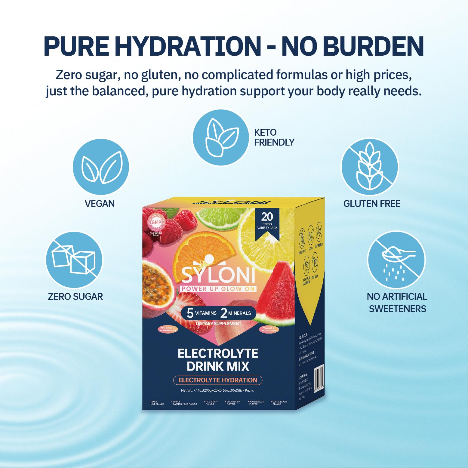 Syloni Electrolytes Powder Packets, Trial Variety Pack(20 Sticks), Sugar Free Hydration Packets Electrolyte Drink Mix with 7 Vitamins and Electrolytes - dailyvitalstore