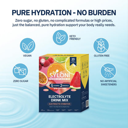 Syloni Electrolytes Powder Packets, Trial Variety Pack(20 Sticks), Sugar Free Hydration Packets Electrolyte Drink Mix with 7 Vitamins and Electrolytes - dailyvitalstore