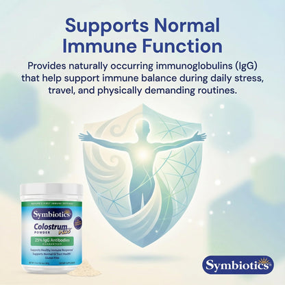 Symbiotics Colostrum Plus Powder 2.25 oz – Immune & Muscle Recovery Support, 25% IgG Immunoglobulins, Gut Health & Training Resilience, Unflavored, Gluten Free - 2.25 oz - dailyvitalstore
