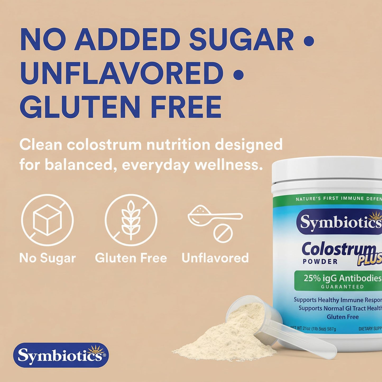 Symbiotics Colostrum Plus Powder 2.25 oz – Immune & Muscle Recovery Support, 25% IgG Immunoglobulins, Gut Health & Training Resilience, Unflavored, Gluten Free - 2.25 oz - dailyvitalstore