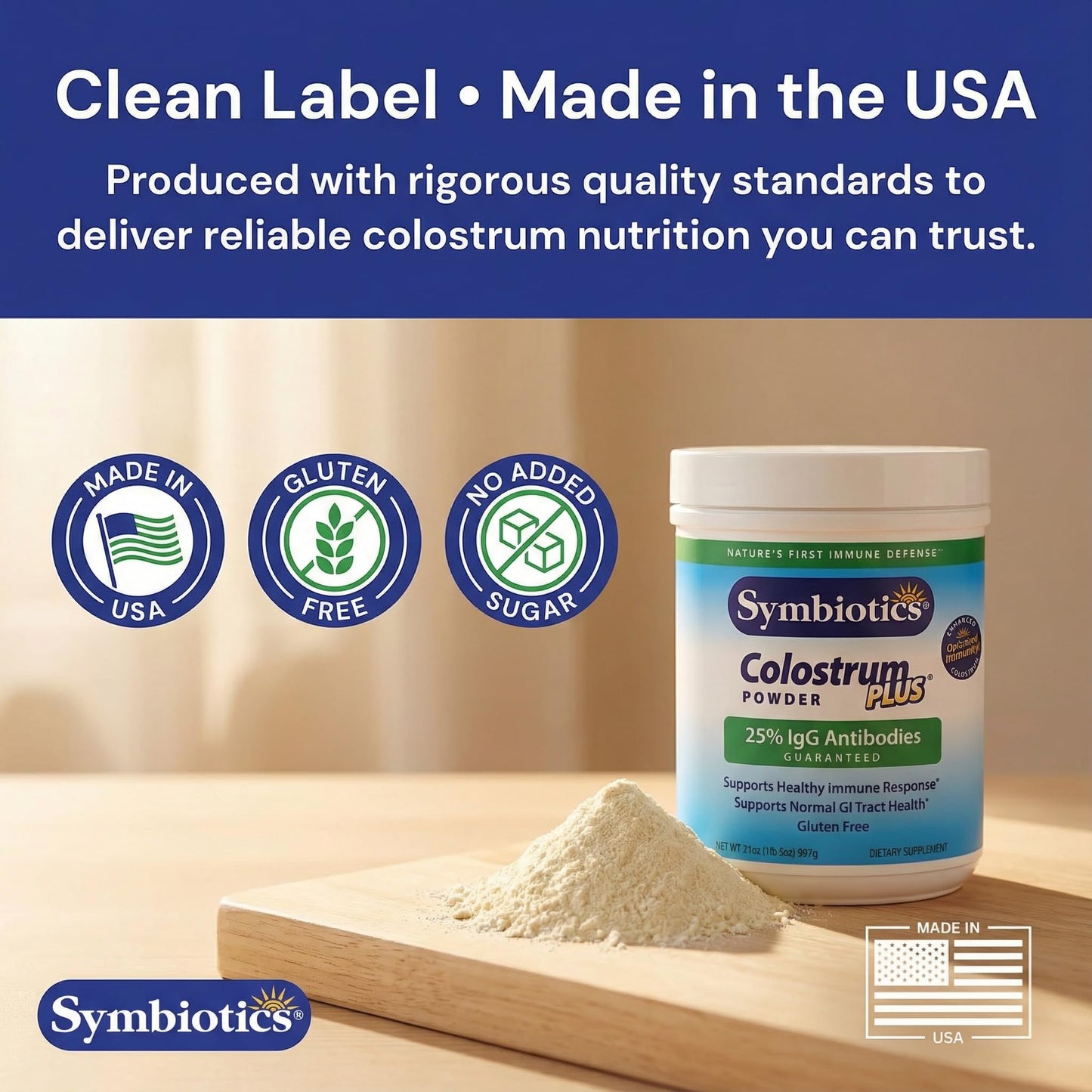 Symbiotics Colostrum Plus Powder 2.25 oz – Immune & Muscle Recovery Support, 25% IgG Immunoglobulins, Gut Health & Training Resilience, Unflavored, Gluten Free - 2.25 oz - dailyvitalstore