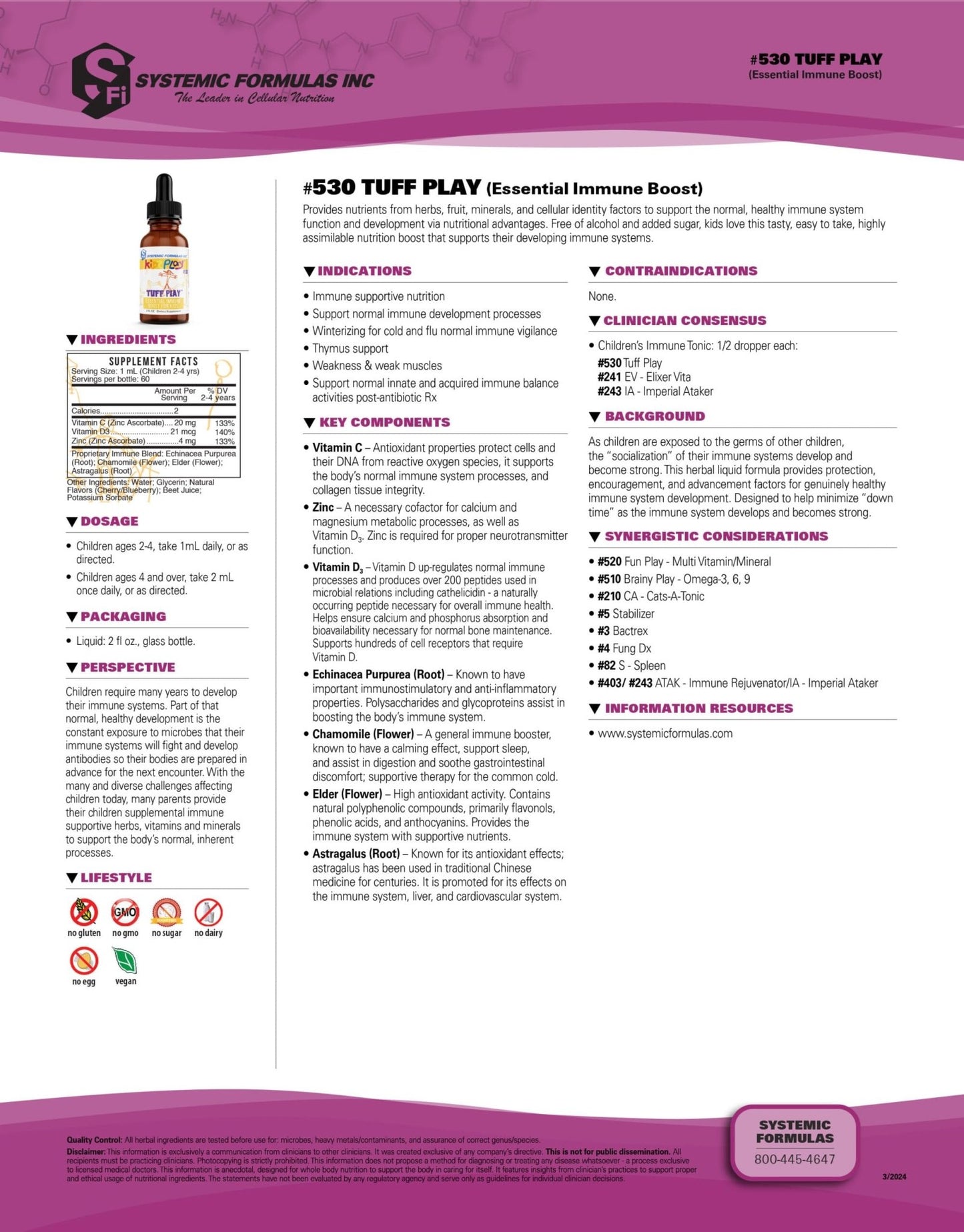 Systemic Formulas Tuff Play Kids Immune Support Supplement, 2 Fl Oz, with Vitamins C, D3 and Zinc 530 - dailyvitalstore