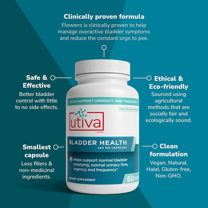 Szio+ Utiva Bladder Health - Control Supplement for Overactive Bladder and Lower Urinary Tract Health - Clinically Proven to Reduce Frequency and Urgency - 60 Capsules - dailyvitalstore
