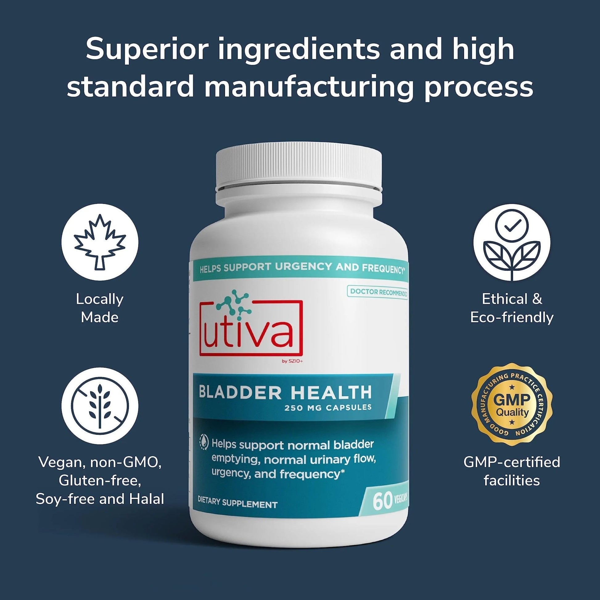 Szio+ Utiva Bladder Health - Control Supplement for Overactive Bladder and Lower Urinary Tract Health - Clinically Proven to Reduce Frequency and Urgency - 60 Capsules - dailyvitalstore