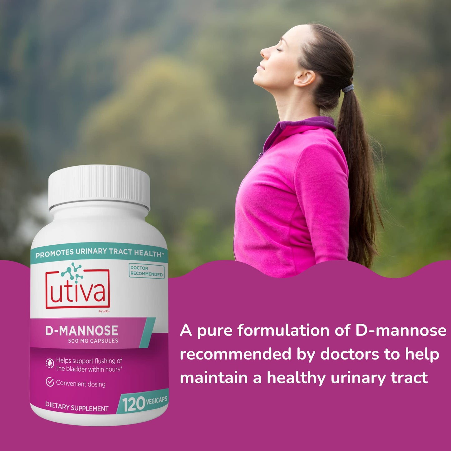 Szio+ Utiva D-Mannose 500mg Capsules – Naturally Flush The Bladder and Urinary Tract – UTI Avoidance – D Mannose Supplements for Women – Supports Urinary Tract Infection Treatments, 120 Capsules - dailyvitalstore