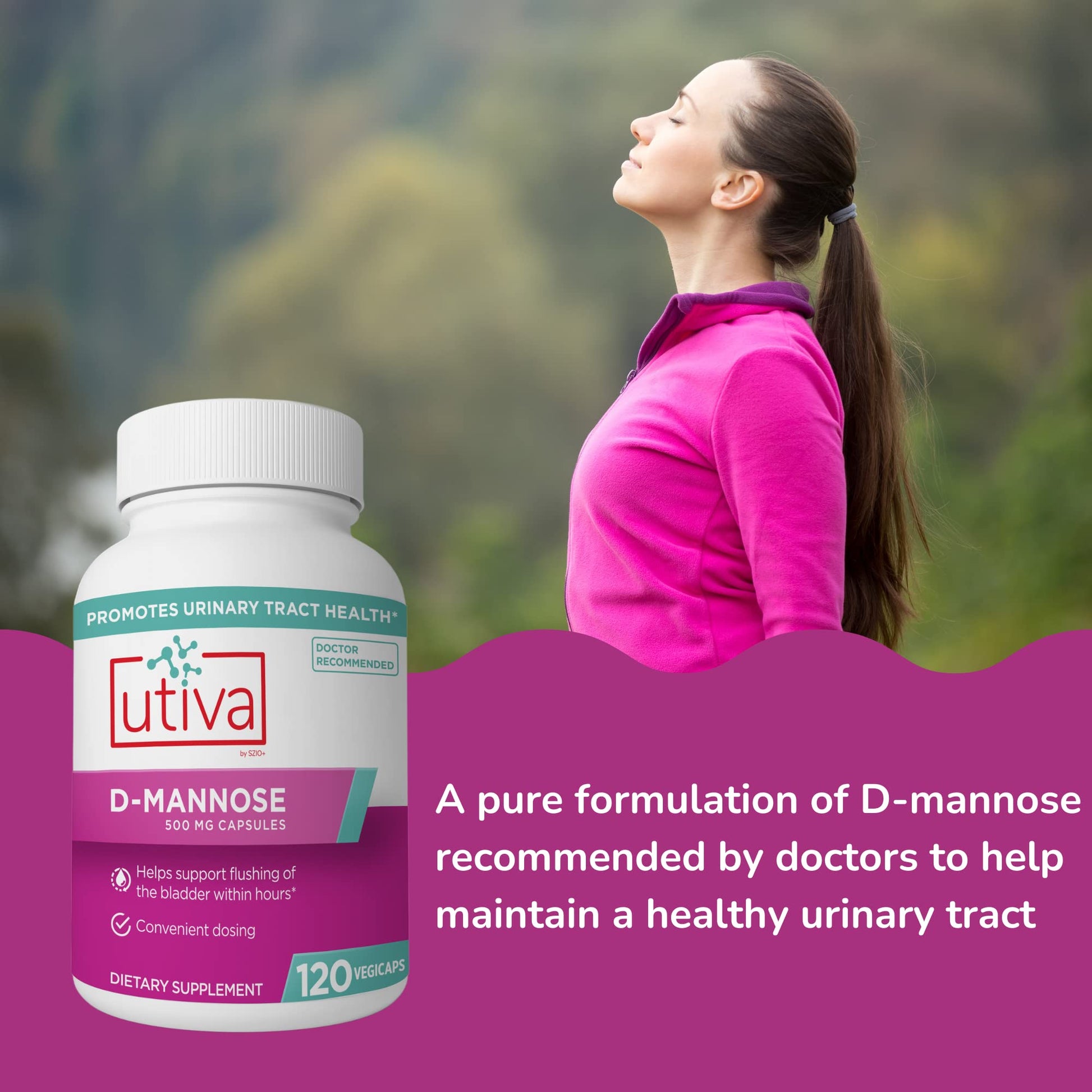 Szio+ Utiva D-Mannose 500mg Capsules – Naturally Flush The Bladder and Urinary Tract – UTI Avoidance – D Mannose Supplements for Women – Supports Urinary Tract Infection Treatments, 120 Capsules - dailyvitalstore