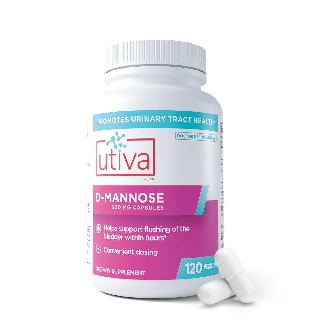 Szio+ Utiva D-Mannose 500mg Capsules – Naturally Flush The Bladder and Urinary Tract – UTI Avoidance – D Mannose Supplements for Women – Supports Urinary Tract Infection Treatments, 120 Capsules - dailyvitalstore