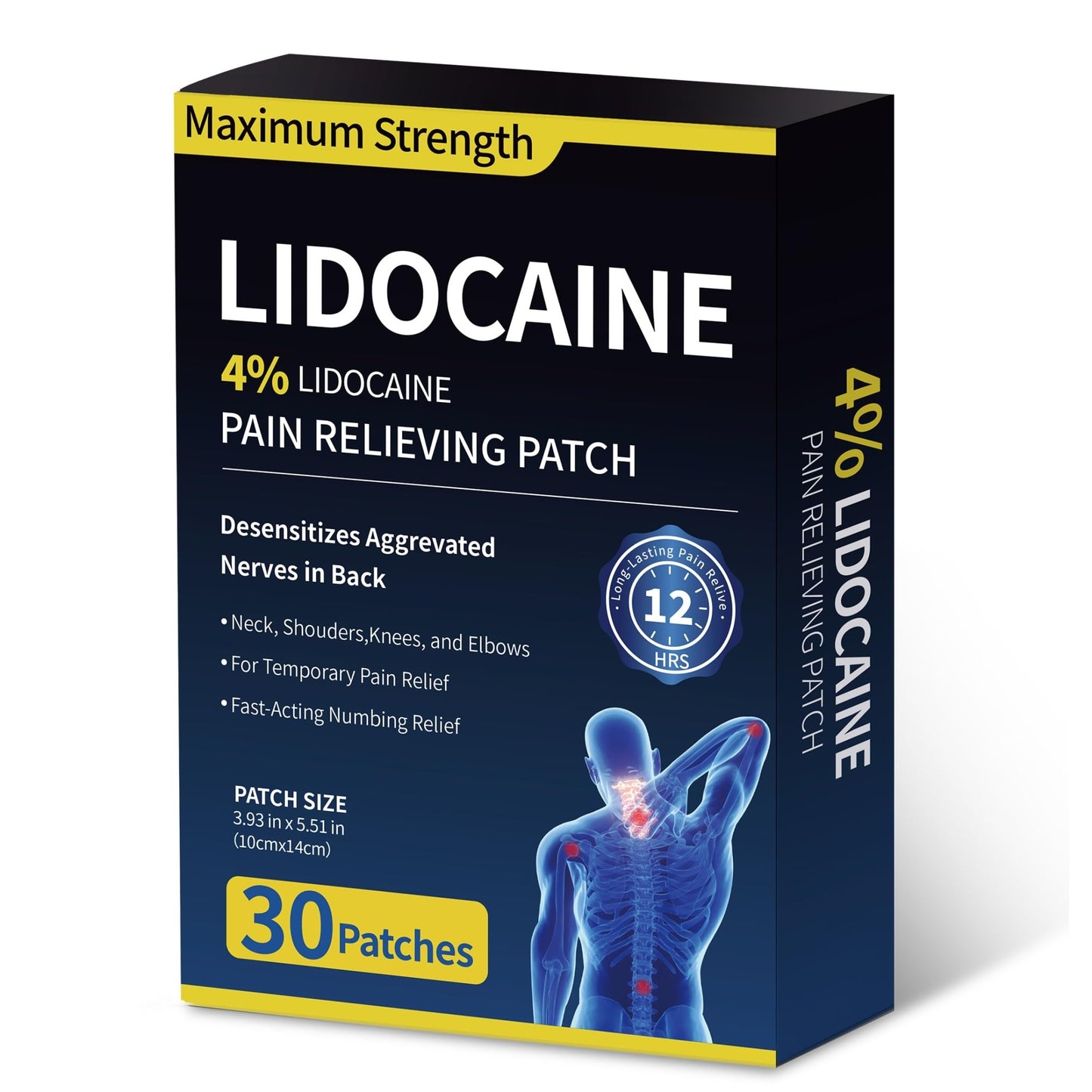 SZLGANG 4% Lidocaine Pain Relief Patches - (Large, 30, Count) Maximum Strength Relief for Back, Neck, Shoulder, Joint & Muscle Pain, 3.9”x 5.5”-03CCD - dailyvitalstore
