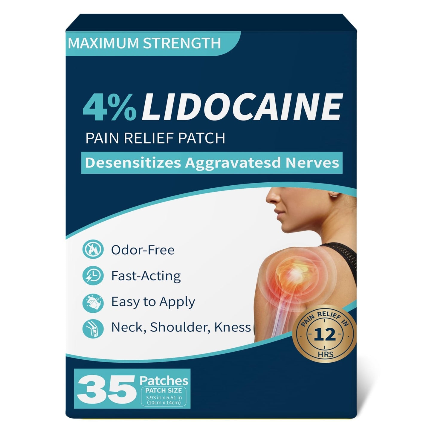 SZLGANG 4% Lidocaine Pain Relief Patches - (Large, 35, Count) Maximum Strength Relief for Back, Neck, Shoulder, Joint & Muscle Pain, 3.9”x 5.5”-03277 - dailyvitalstore