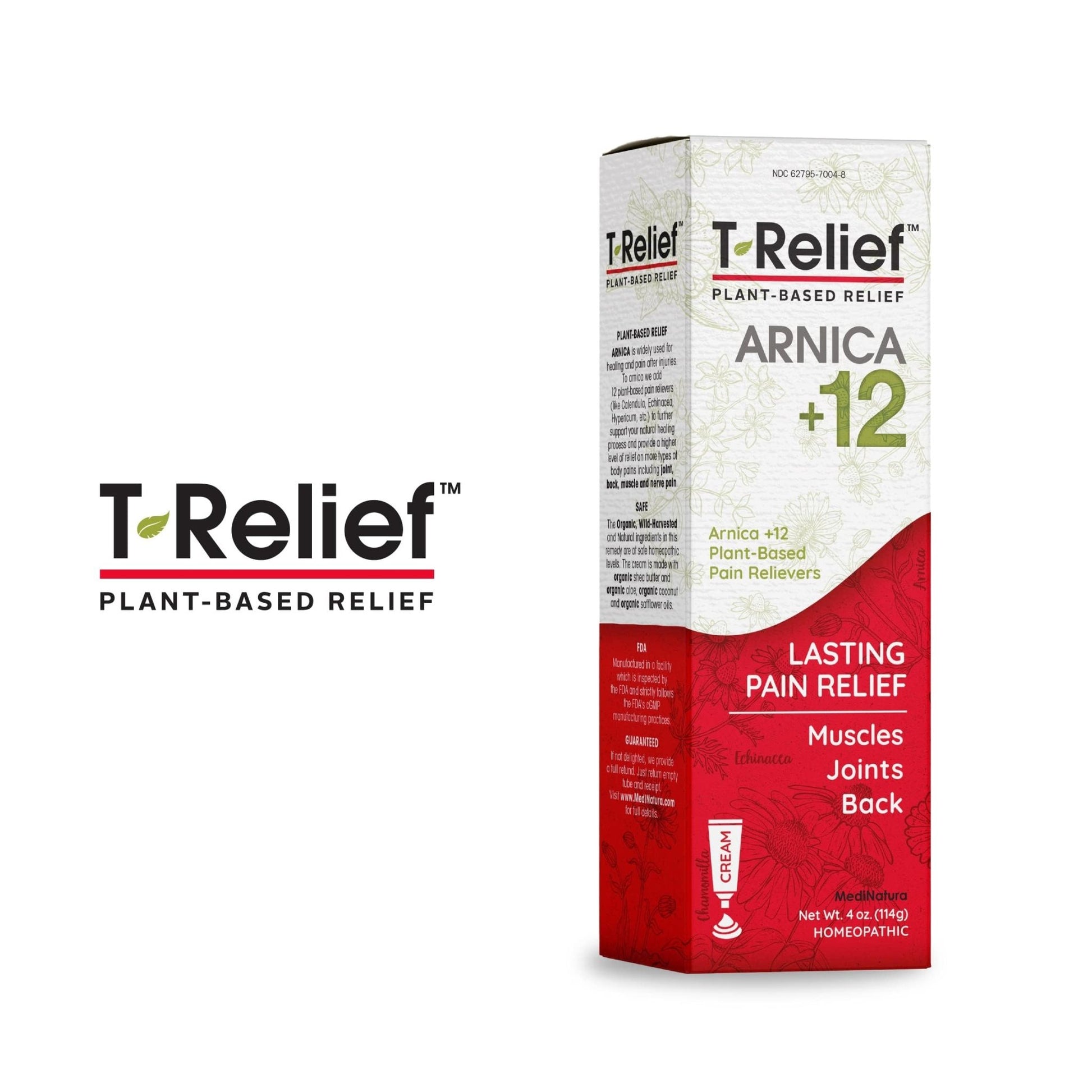 T-Relief Arnica +12 Cream Natural Actives for Back Pain Joint Soreness Muscle Aches & Stiffness, Whole Body Fast Acting Relief for Women & Men - 4 oz - dailyvitalstore