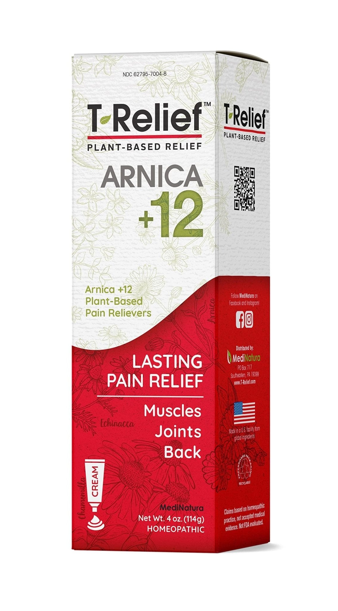 T-Relief Arnica +12 Cream Natural Actives for Back Pain Joint Soreness Muscle Aches & Stiffness, Whole Body Fast Acting Relief for Women & Men - 4 oz - dailyvitalstore