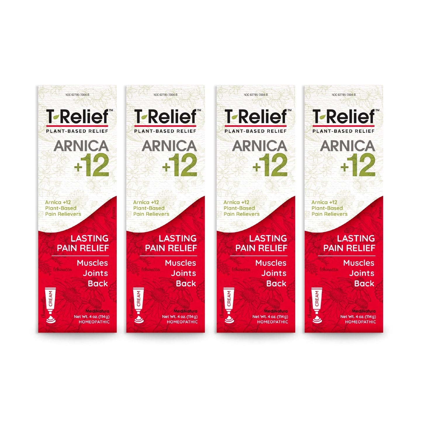 T-Relief Arnica +12 Cream Natural Relieving Actives for Back Pain Joint Soreness Muscle Aches & Stiffness, Whole Body Fast Acting Relief for Women & Men - 4 oz (4 Pack) - dailyvitalstore