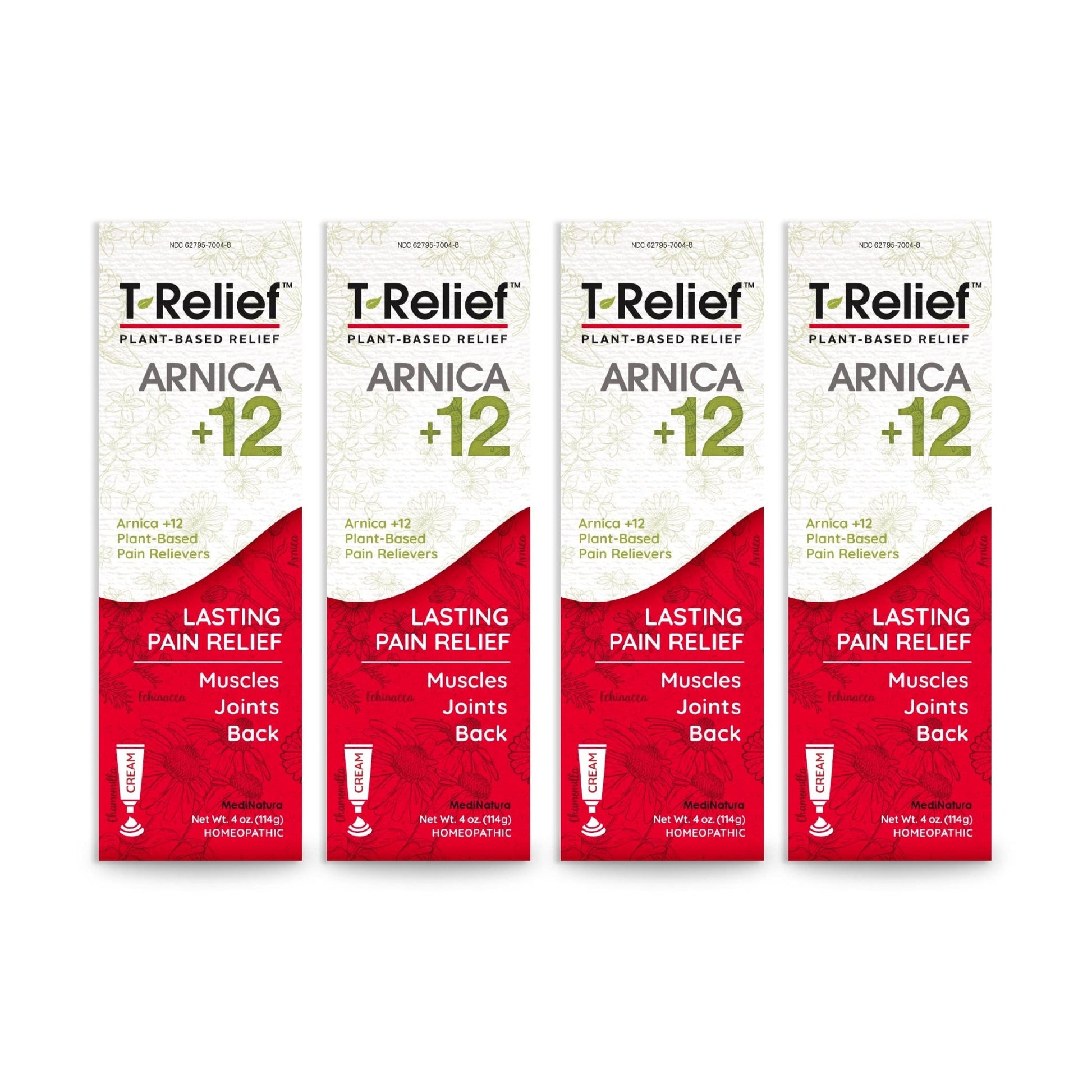 T-Relief Arnica +12 Cream Natural Relieving Actives for Back Pain Joint Soreness Muscle Aches & Stiffness, Whole Body Fast Acting Relief for Women & Men - 4 oz (4 Pack) - dailyvitalstore