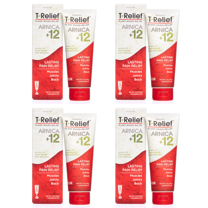 T-Relief Arnica +12 Cream Natural Relieving Actives for Back Pain Joint Soreness Muscle Aches & Stiffness, Whole Body Fast Acting Relief for Women & Men - 4 oz (4 Pack) - dailyvitalstore