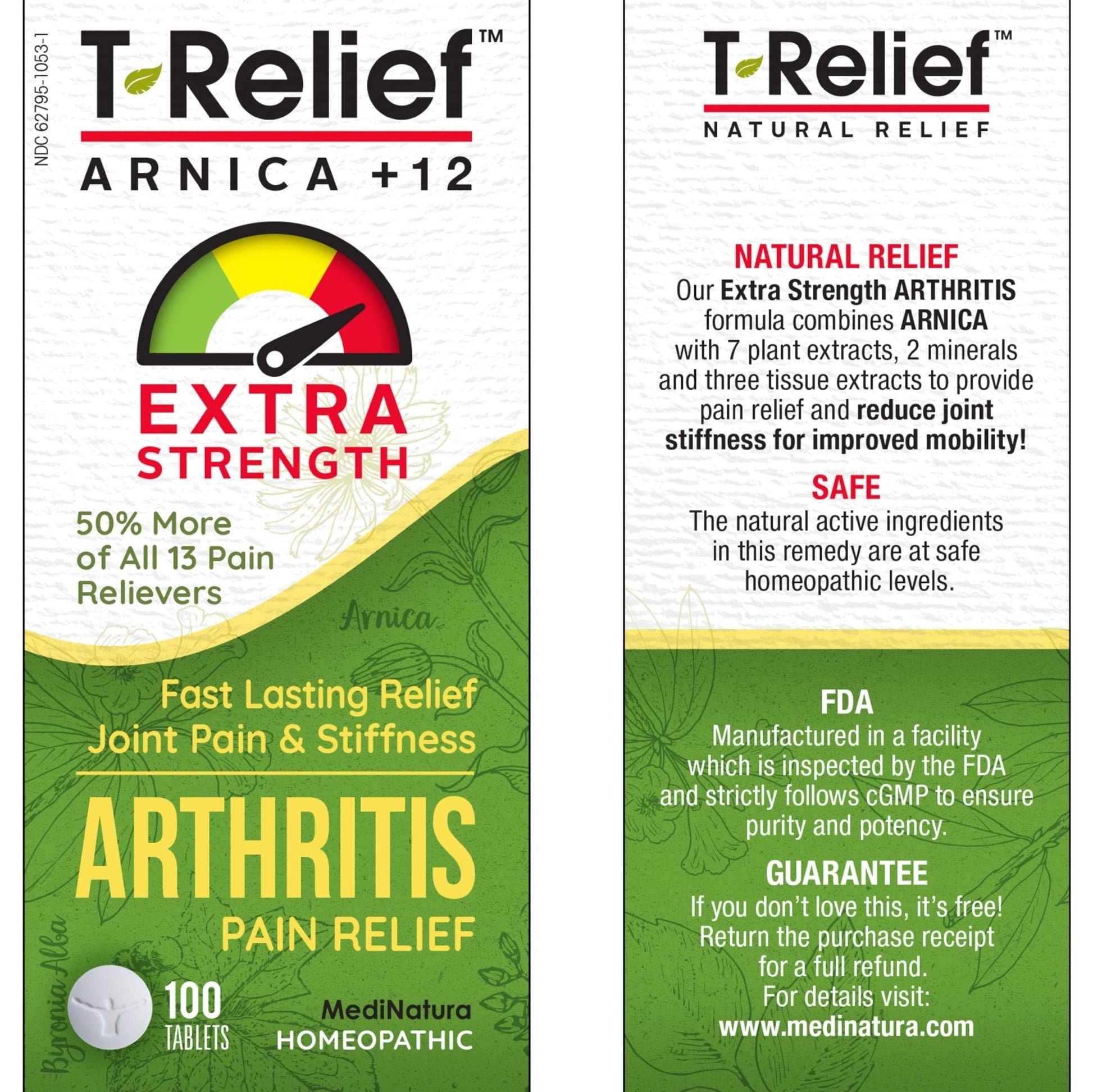 T-Relief Extra Strength Arthritis Pain Reliever Arnica +12 Natural Medicines for Joint Soreness Stiffness Aches, Quick Dissolving Pain Relief for Women & Men - 100 Tablets - dailyvitalstore