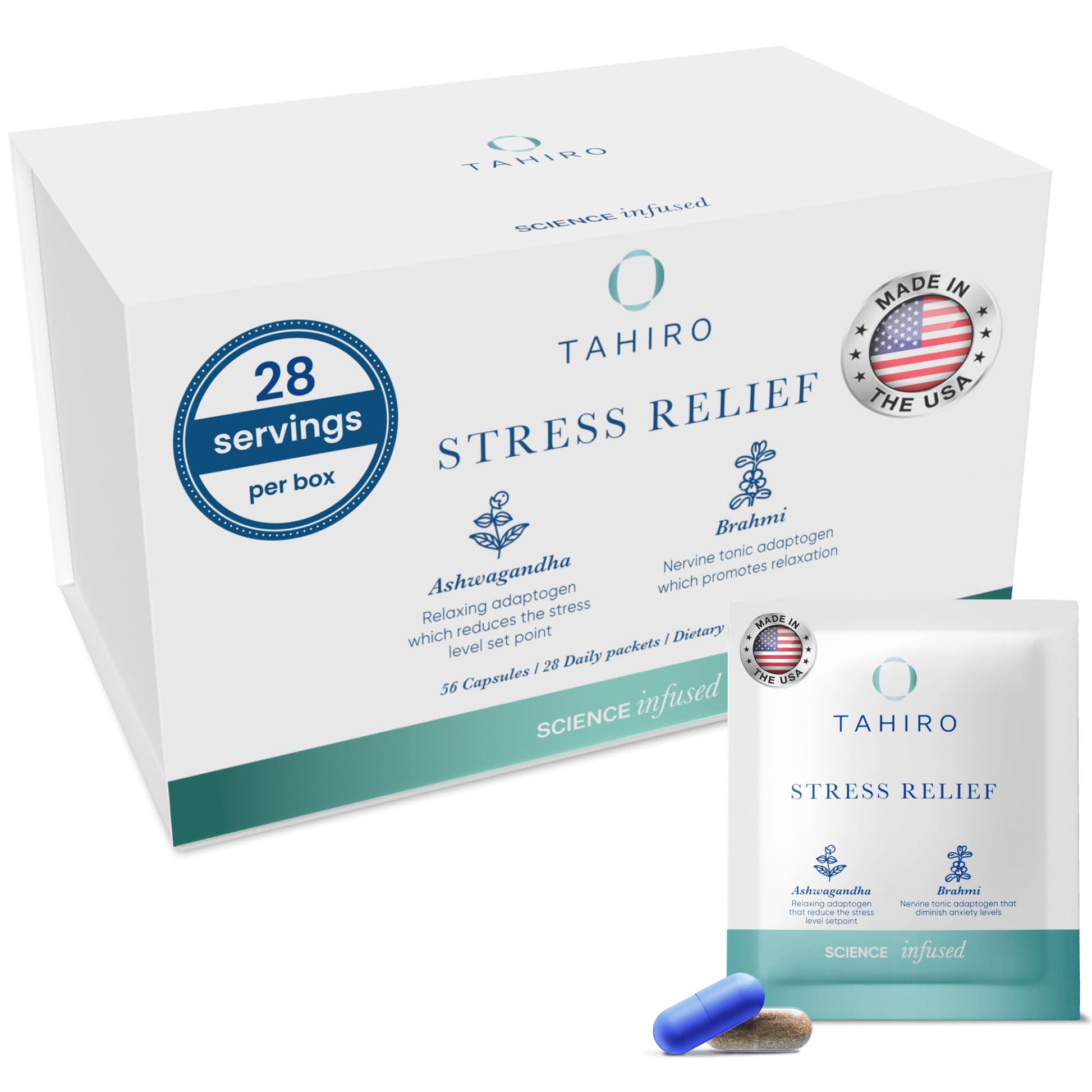 TAHIRO Stress-Relief Supplement – Natural Brain Support Supplement with Magnesium, Vitamin B, Ashwagandha, Brahmi – Non-GMO Vegan Brain Booster Supplement - dailyvitalstore