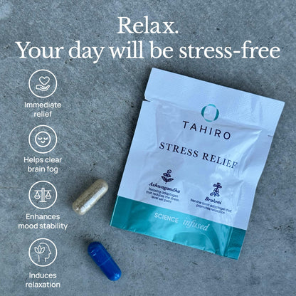 TAHIRO Stress-Relief Supplement – Natural Brain Support Supplement with Magnesium, Vitamin B, Ashwagandha, Brahmi – Non-GMO Vegan Brain Booster Supplement - dailyvitalstore