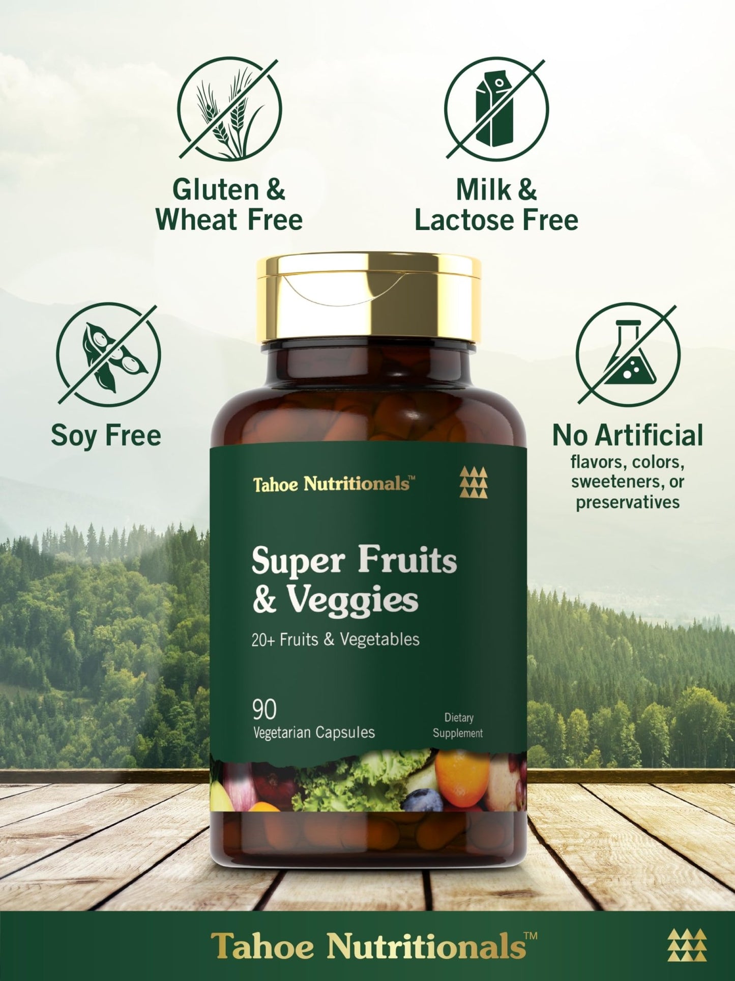 Tahoe Nutritionals Super Fruits and Veggies Capsules | 90 Count | Vegetarian, Non-GMO and Gluten Free Supplement - dailyvitalstore