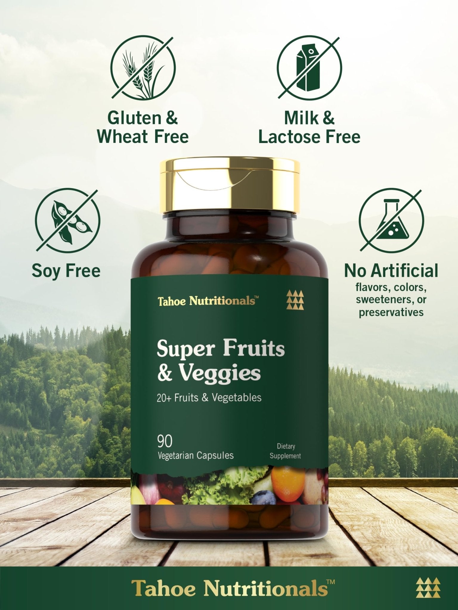 Tahoe Nutritionals Super Fruits and Veggies Capsules | 90 Count | Vegetarian, Non-GMO and Gluten Free Supplement - dailyvitalstore