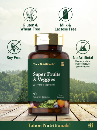 Tahoe Nutritionals Super Fruits and Veggies Capsules | 90 Count | Vegetarian, Non-GMO and Gluten Free Supplement - dailyvitalstore