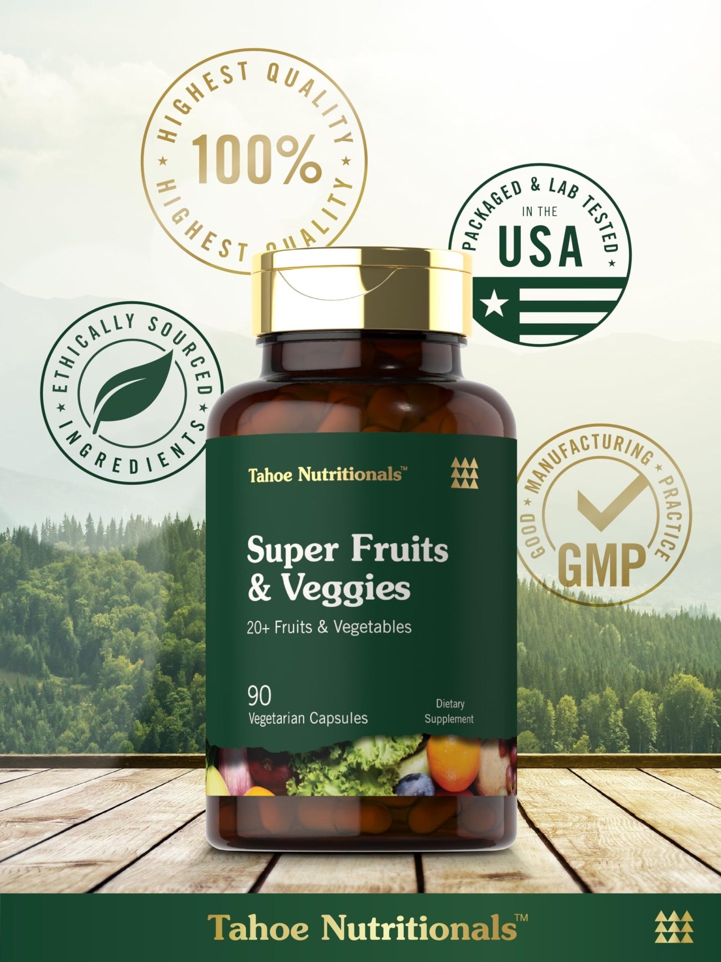 Tahoe Nutritionals Super Fruits and Veggies Capsules | 90 Count | Vegetarian, Non-GMO and Gluten Free Supplement - dailyvitalstore