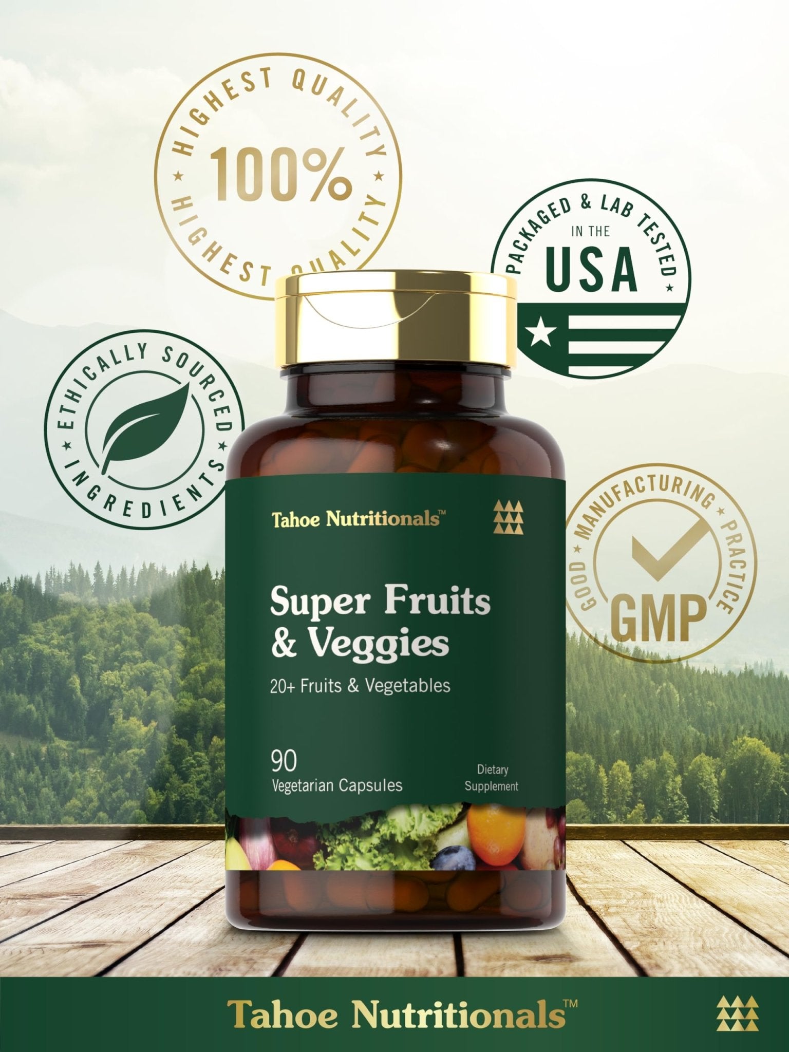 Tahoe Nutritionals Super Fruits and Veggies Capsules | 90 Count | Vegetarian, Non-GMO and Gluten Free Supplement - dailyvitalstore
