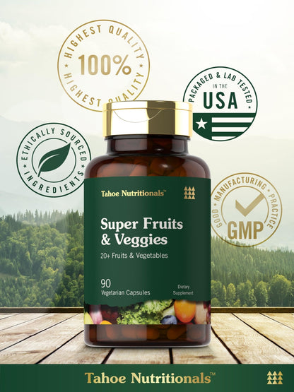 Tahoe Nutritionals Super Fruits and Veggies Capsules | 90 Count | Vegetarian, Non-GMO and Gluten Free Supplement - dailyvitalstore
