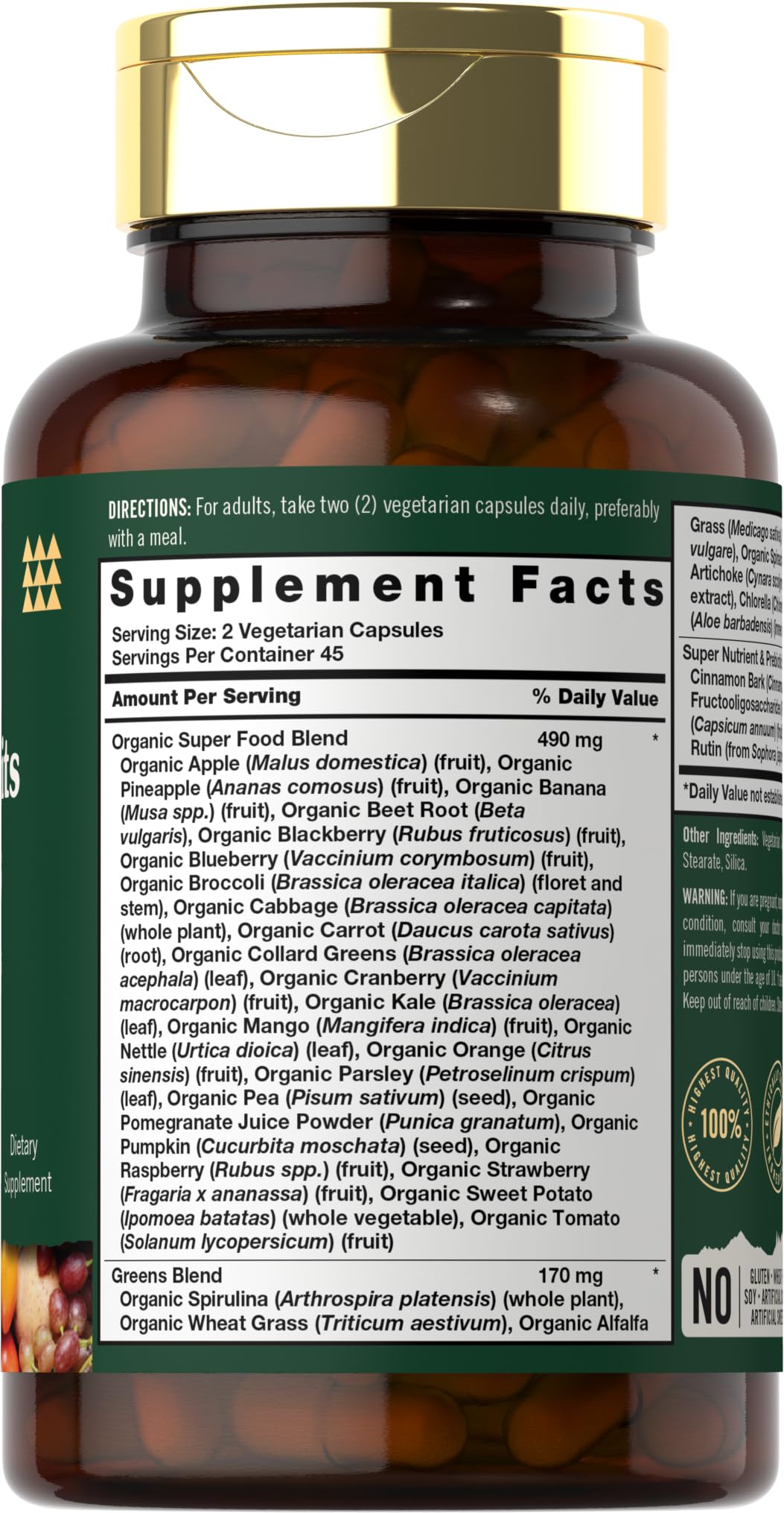 Tahoe Nutritionals Super Fruits and Veggies Capsules | 90 Count | Vegetarian, Non-GMO and Gluten Free Supplement - dailyvitalstore