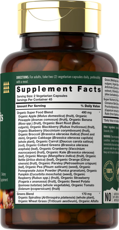Tahoe Nutritionals Super Fruits and Veggies Capsules | 90 Count | Vegetarian, Non-GMO and Gluten Free Supplement - dailyvitalstore