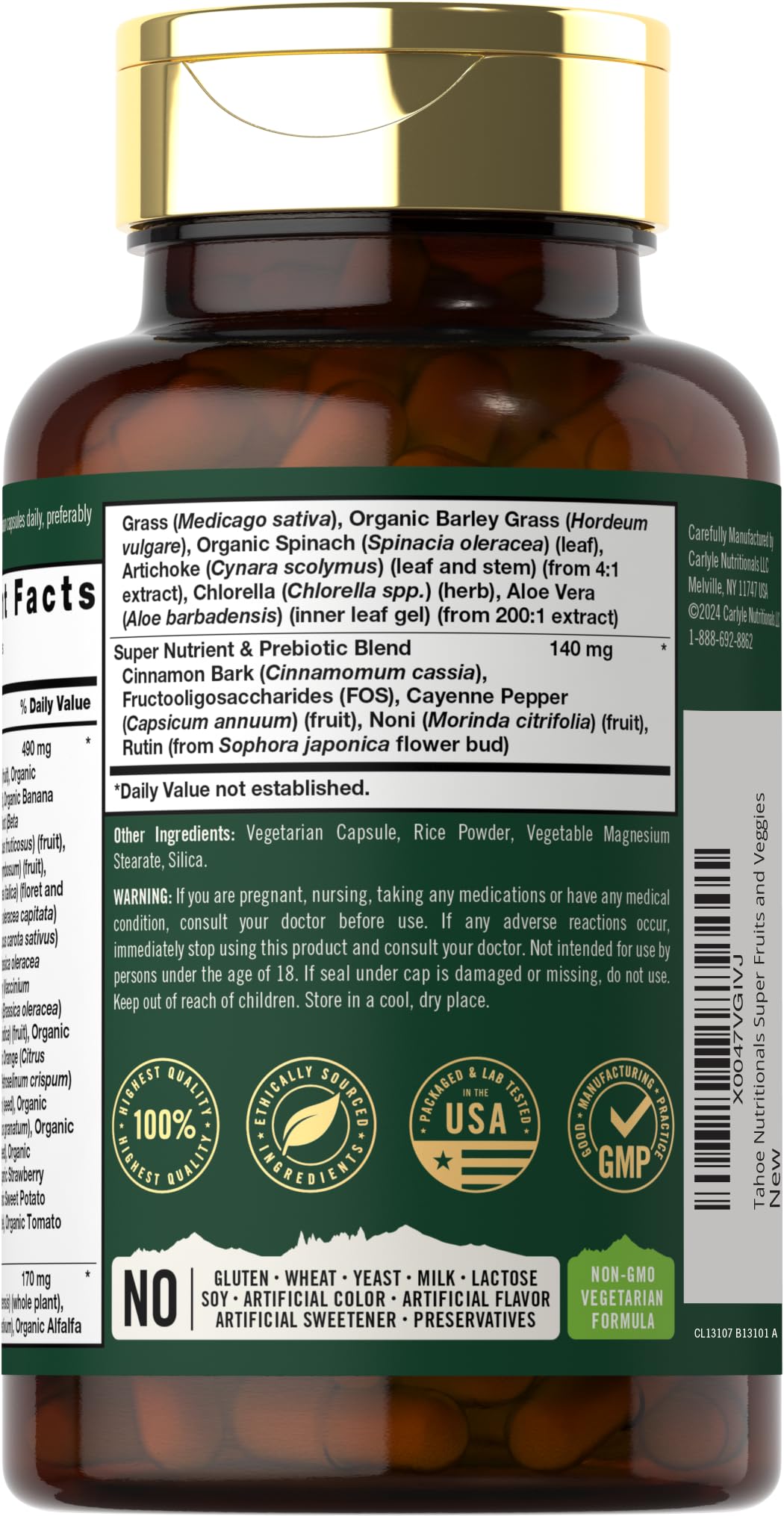 Tahoe Nutritionals Super Fruits and Veggies Capsules | 90 Count | Vegetarian, Non-GMO and Gluten Free Supplement - dailyvitalstore