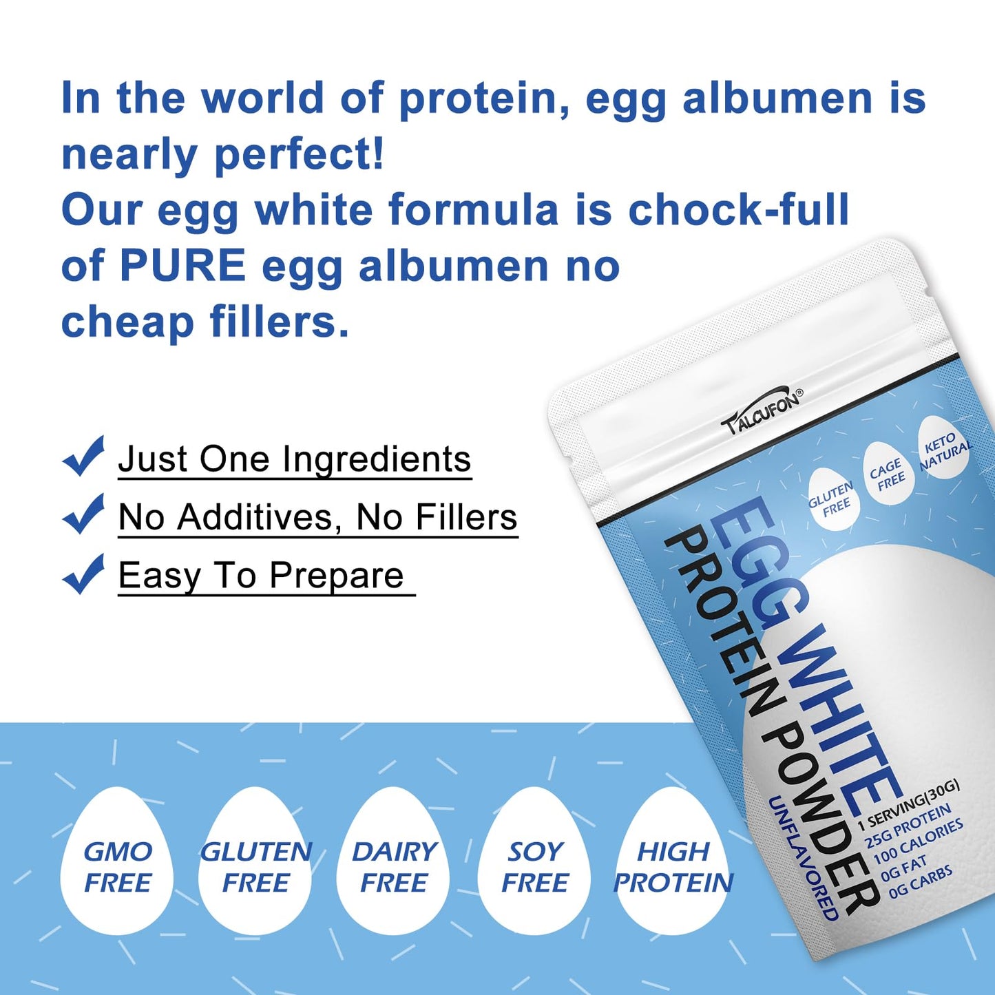 Talcufon Egg White Protein Powder 8 Oz Pasteurized No Additives, High Protein, Gluten-Free Ideal for Baking and Cooking, Unflavored 227G - dailyvitalstore