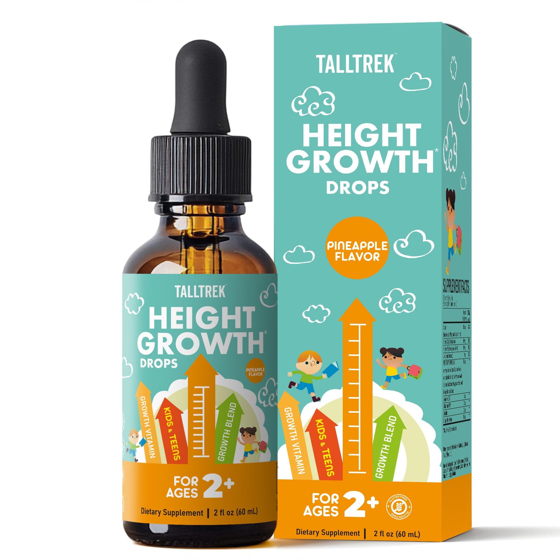 TallTrek Height Growth Supplement Drops for Kids - Teens Bone Growth Height Increase and Maximizer Immune Health Drops with Vitamins D3 K2 Zinc & Calcium - Gluten Free Vegan Pineapple Flavor - dailyvitalstore