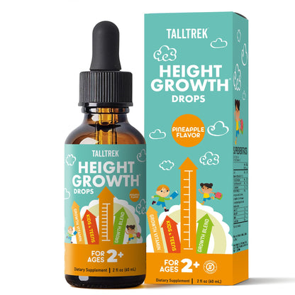TallTrek Height Growth Supplement Drops for Kids - Teens Bone Growth Height Increase and Maximizer Immune Health Drops with Vitamins D3 K2 Zinc & Calcium - Gluten Free Vegan Pineapple Flavor - dailyvitalstore