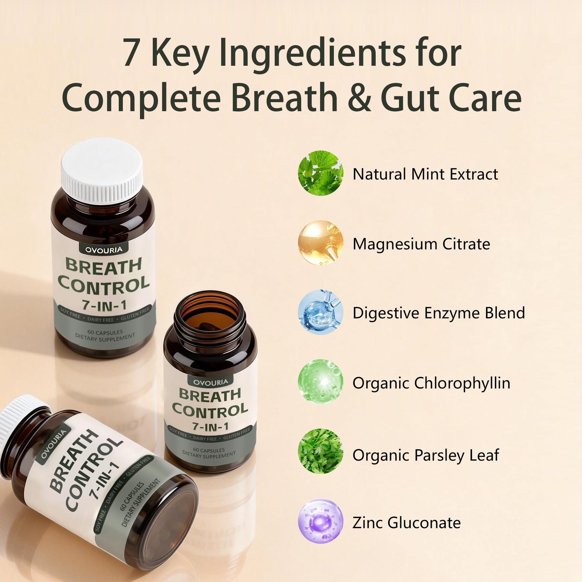TANSPRESSO ovouria Breath & Gut Balance Capsules - 7-in-1 Formula with Probiotics, Zinc Gluconate & Magnesium Citrate for Fresh Breath, Chronic Halitosis Relief & Digestive Wellness, 60 Count(1pc) - dailyvitalstore