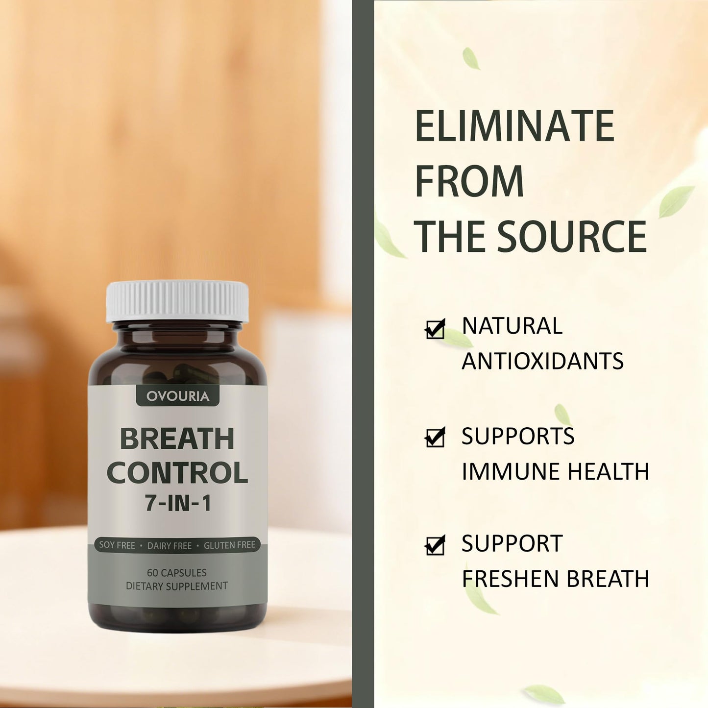 TANSPRESSO ovouria Breath & Gut Balance Capsules - 7-in-1 Formula with Probiotics, Zinc Gluconate & Magnesium Citrate for Fresh Breath, Chronic Halitosis Relief & Digestive Wellness, 60 Count(1pc) - dailyvitalstore
