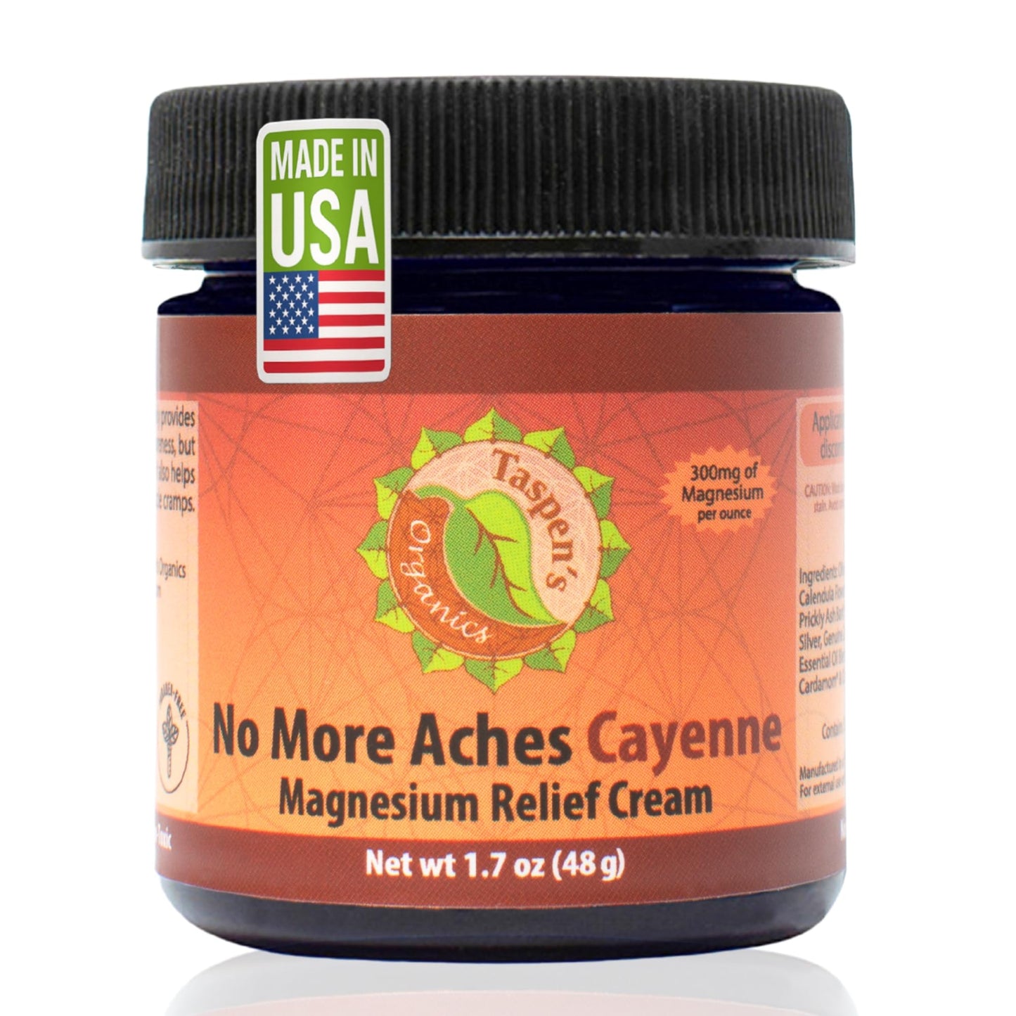 Taspen's Organics Magnesium No More Aches Cayenne Relief Cream – Pain, Tension & Nerve Comfort – Muscle Relief – Warming with Cayenne, Ginger, Arnica & St. John's Wort – Topical Fast Relief (1.7 oz) - dailyvitalstore