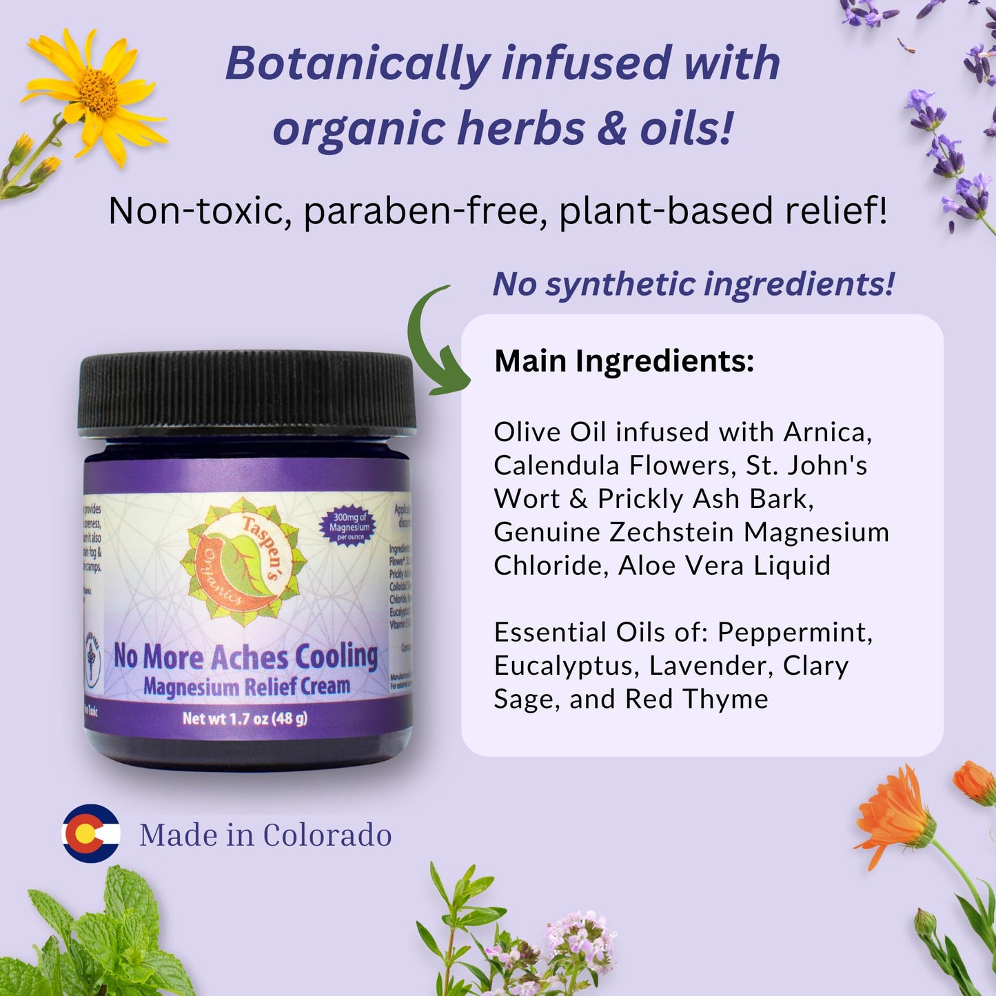 Taspen’s Organics Magnesium No More Aches Cooling Cream – Topical Magnesium Cream for Muscle Relief, Sore Muscles & Post-Workout Recovery with Arnica, Herbs & Essential Oils - dailyvitalstore