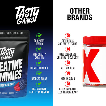 TASTY GAINS Creatine Gummies - 90g of Creatine Monohydrate - Workout Supplements - Build Muscle & Boost Strength for Men & Women - Made in USA - dailyvitalstore