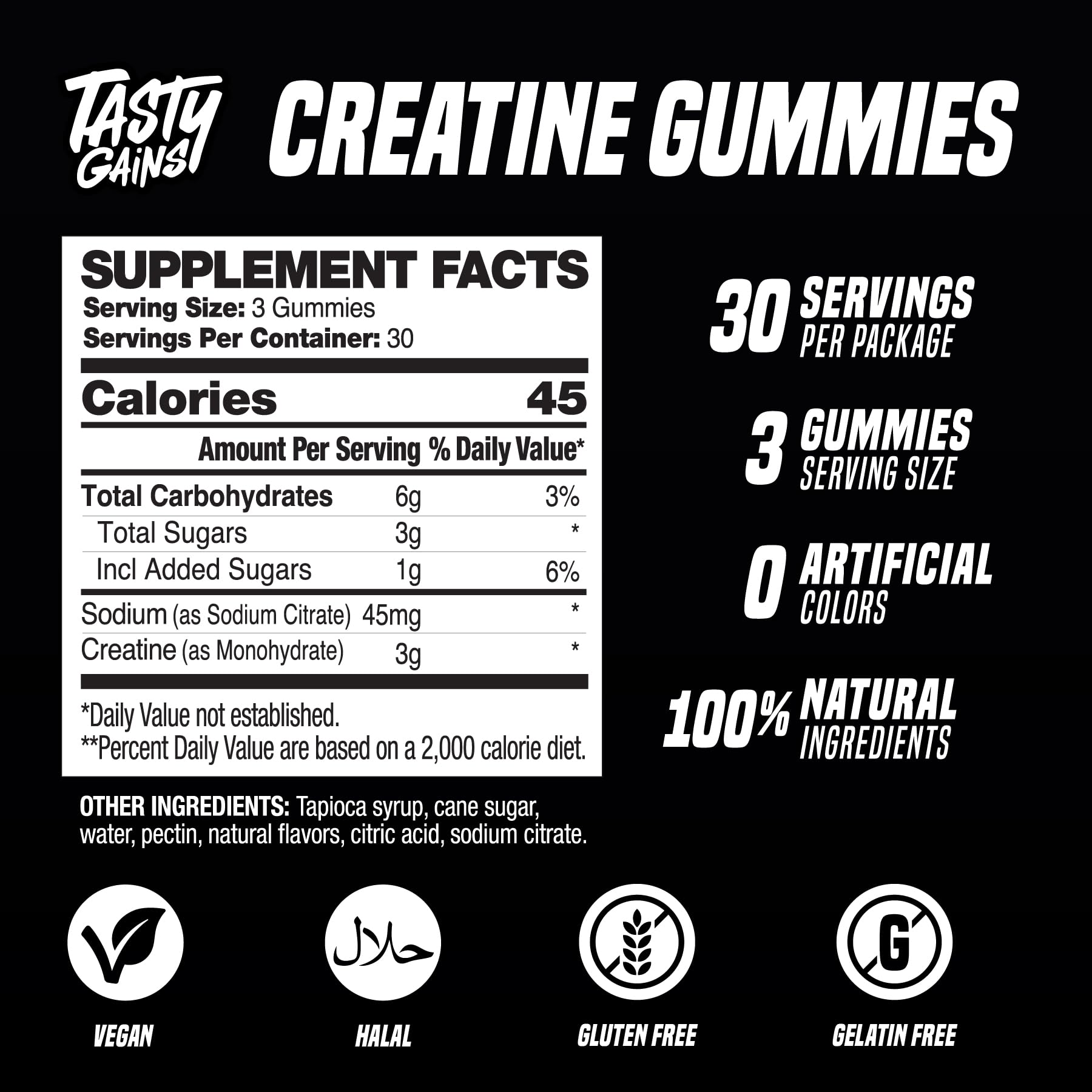 TASTY GAINS Creatine Gummies - 90g of Creatine Monohydrate - Workout Supplements - Build Muscle & Boost Strength for Men & Women - Made in USA - dailyvitalstore