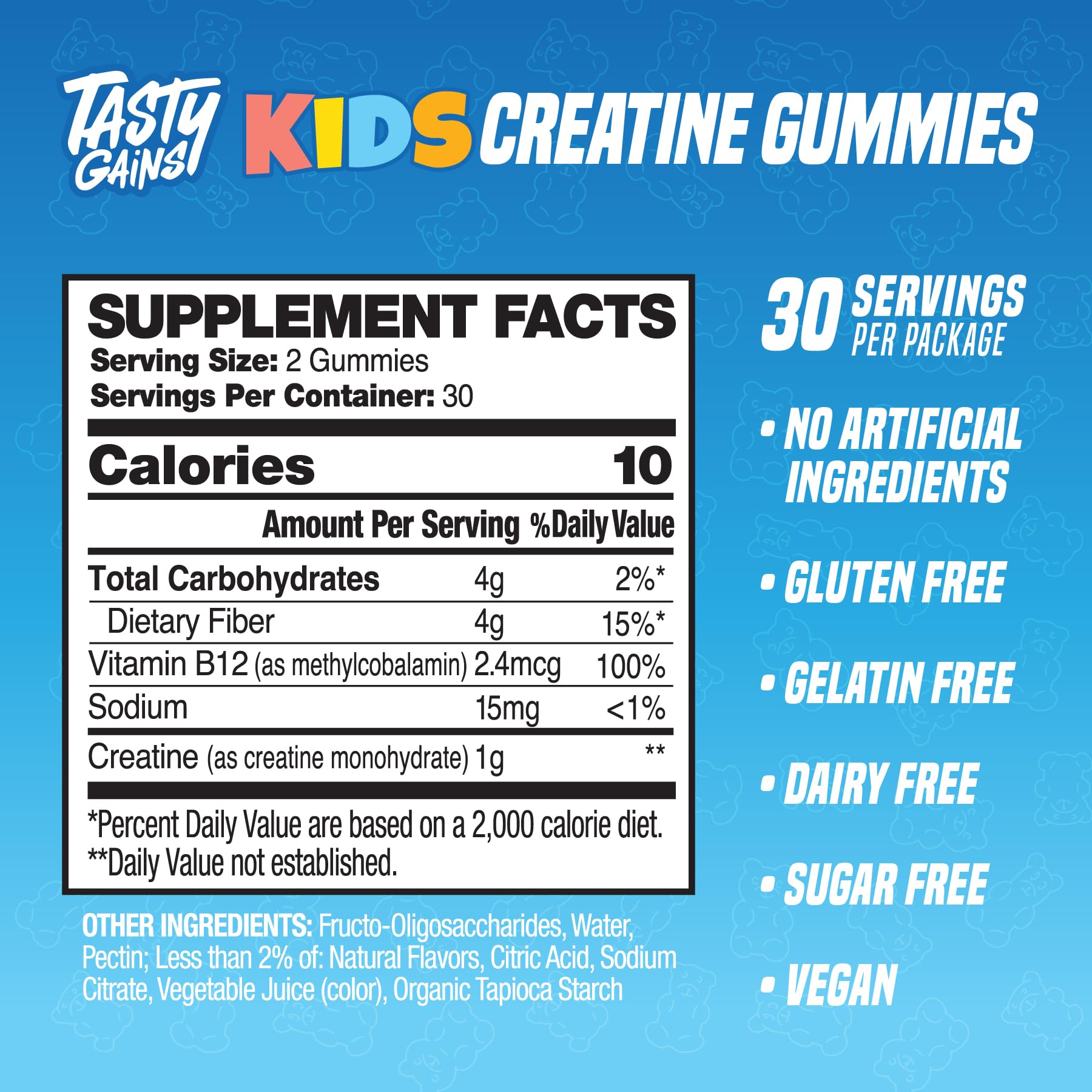 TASTY GAINS Kids & Teen Creatine Gummies with Vitamin B12 for Growth Support, Easy Chew Daily Supplement, Gummy Vitamins for Kids and Teens, Ages 5+ - dailyvitalstore