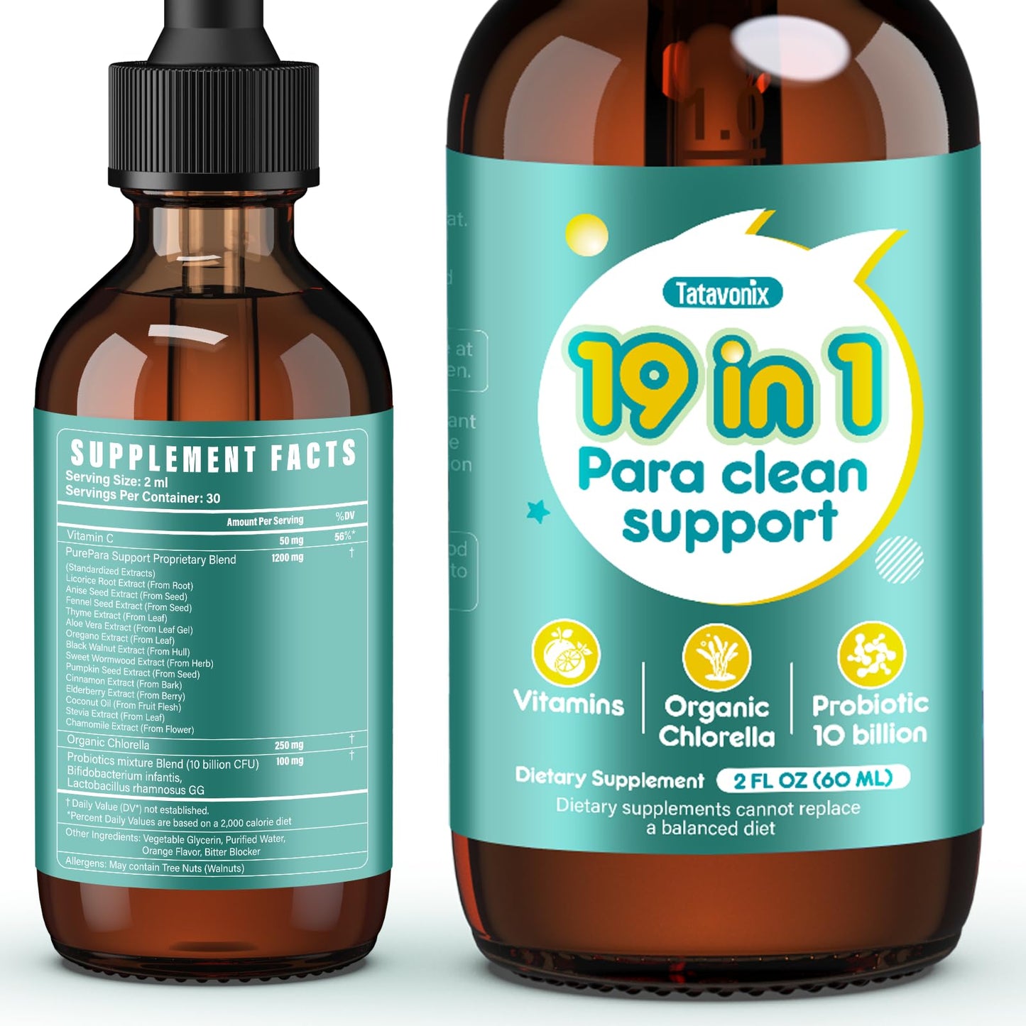 Tatavonix 19 in 1 Herbal Gut Cleanse Drops – Wormwood, Black Walnut, Chlorella 250mg, 10B Probiotics, Clove & Oregano - dailyvitalstore